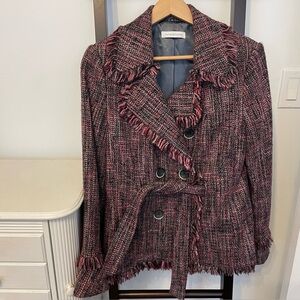 Windsmoor Pink and Black Tweed Blazer with Fringe. EUC. Size 10 women’s blazer